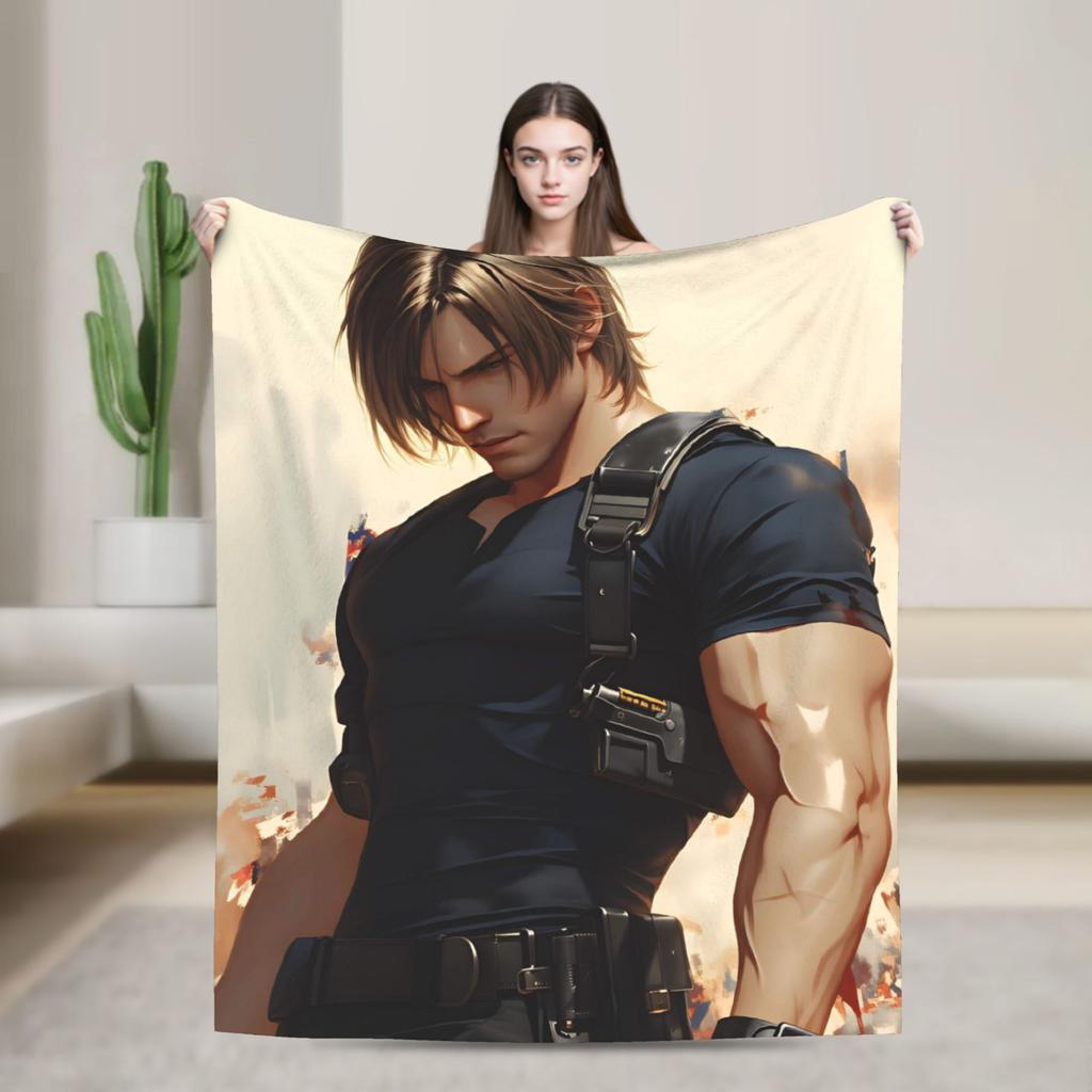 Leon Kennedy Throw Blanket Super Soft Funny Blanket For Couch Chair Travel Flannel Bedspread Bed Cover