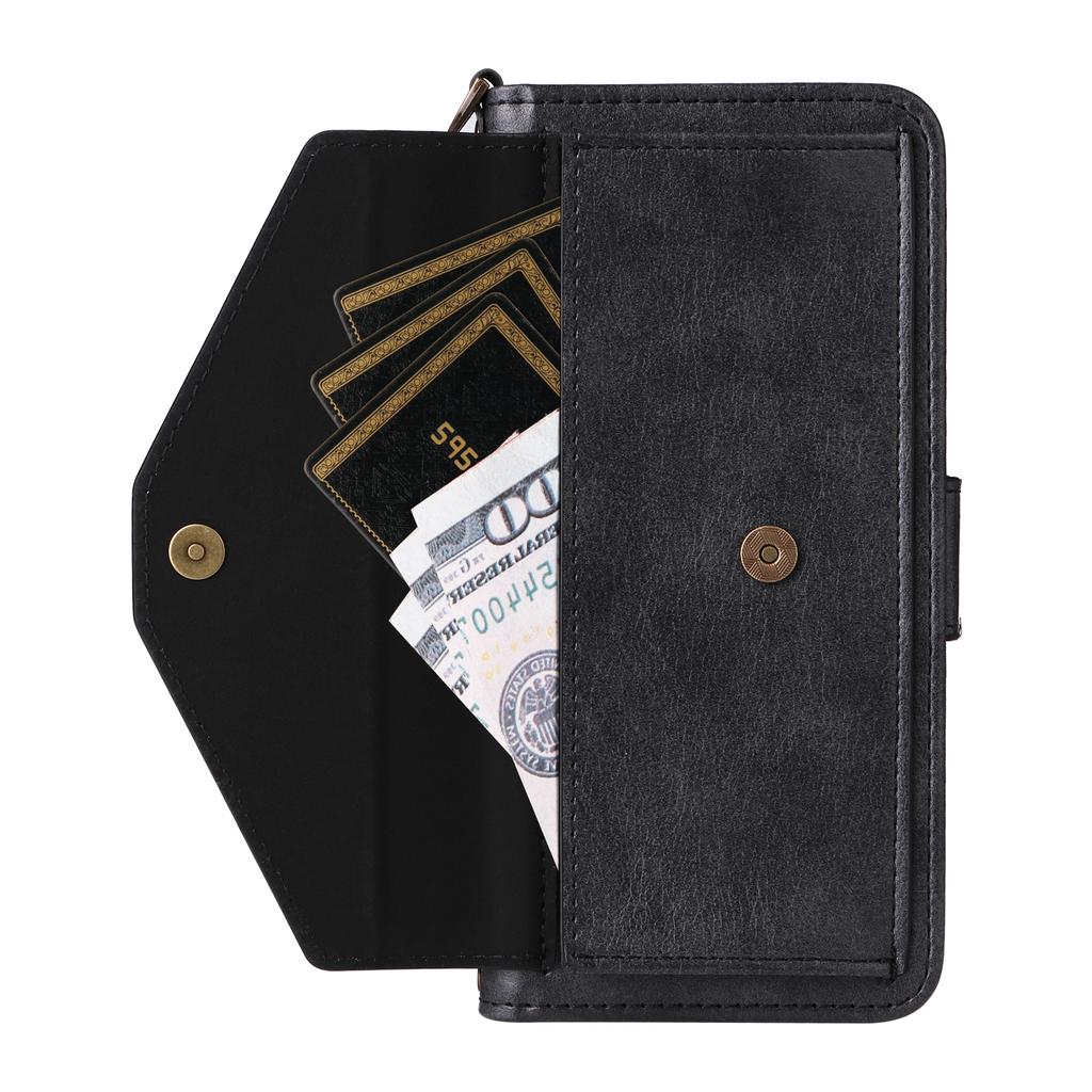 For Realme 14 Pro+ 5G Leather Case Magnetic Closure Wallet Stand Phone Cover with Crossbody Strap