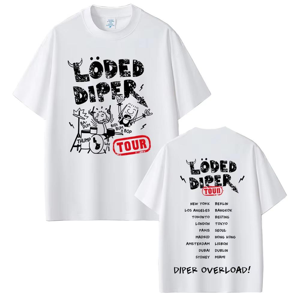Футболка Loded Diper Diper Overload Tour Мужская Женская Винтажная Рок с коротким рукавом Мужская Повседневная Чистый хлопок Летние футболки