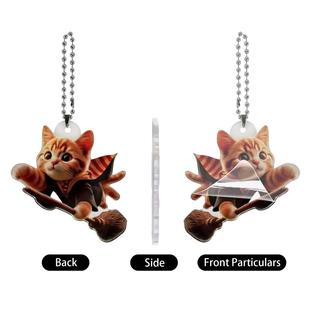 2D Cute Car Acrylic Flat Rearview Mirror Pendant Keychain Accessories