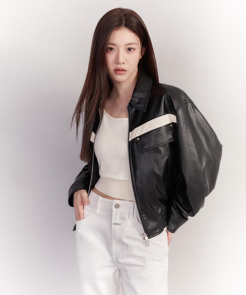 Marith + Franois Girbaud Color Block Leather Blouson Black