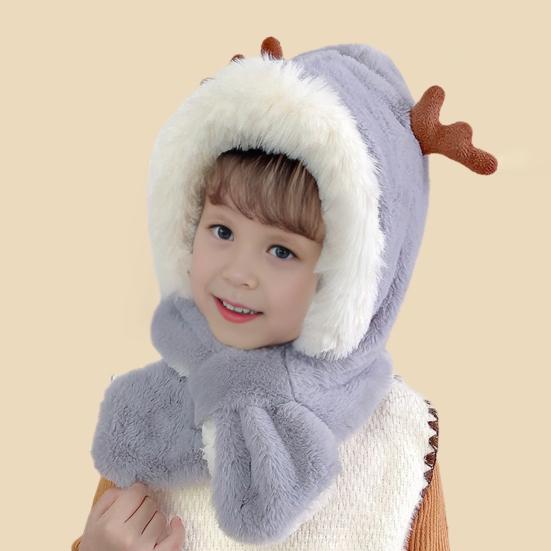 Детская шапка с дизайном шарфа, украшение в виде рогов, утолщенная теплая плюшевая зимняя шапка, ветрозащитная, для ношения на открытом воздухе зимой