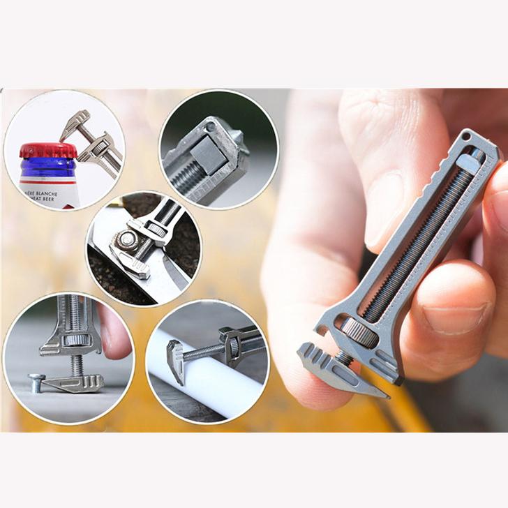 Мини-карманный гаечный ключ, портативный гаечный ключ, инструменты для кемпинга на открытом воздухе, многофункциональный гаечный ключ, сочетающий в себе открывалку для бутылок, вольфрамовую атакующую головку и гвоздодер
