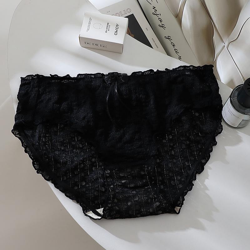 Women Lace Panties Sexy Plus Size Triangle Pantie Charming Bow Ruffle Edge Pure Cotton Crotch Extra Size Underwear