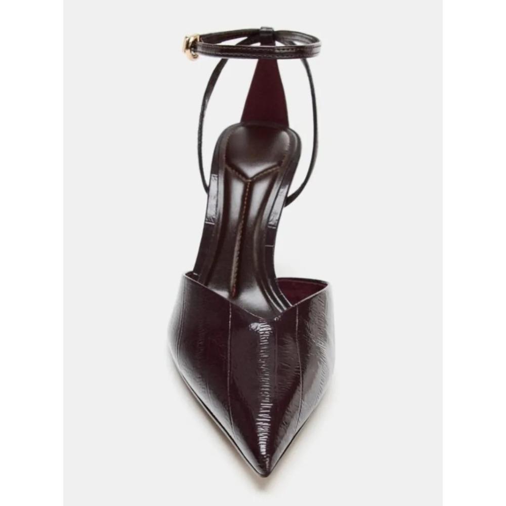 Luxury Patent Leather Ankle Strap Thin High Heels Women Sexy Pointed Toe Pumps Women Elegant Banquet Office Shoes for Ladies