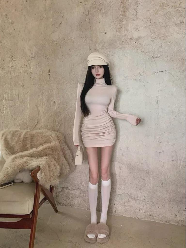 Платье-водолазка с длинными рукавами и полуворотником на осень/зиму - короткая юбка Pure Desire