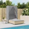 VidaXL Double Sun Lounger with Roof and Beige Braided Resin Curtains, Sunbed, Outdoor Daybed, Daybed of 368102