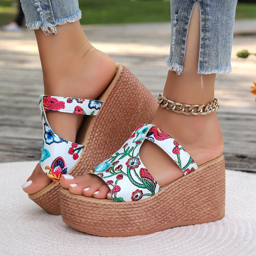 Fashion Women Wedges Slippers Print Thick Bottom Beach Sandals Non-slip Lightweight Comfortable Slippers Slides Women Zapatos De Mujer