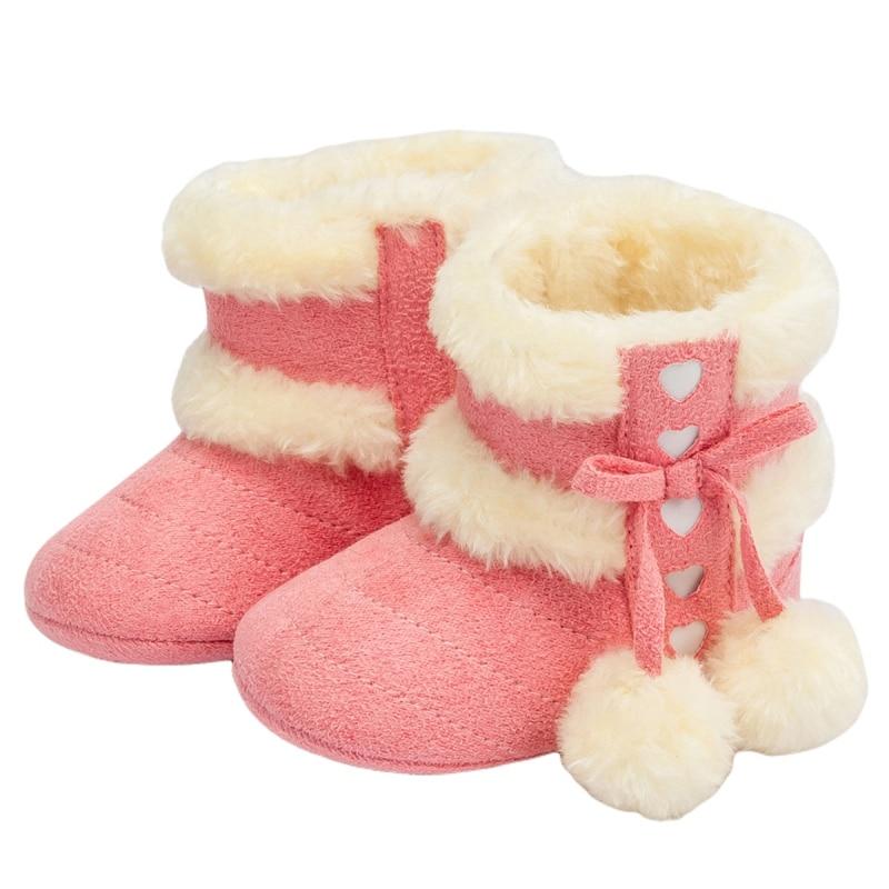 Зимние детские зимние сапоги для маленьких мальчиков и девочек, обувь на мягкой подошве, милые помпоны, флисовые сапоги для первых ходунков для малышей с плюшевой подкладкой, для новорожденных, От 0 до 18 месяцев