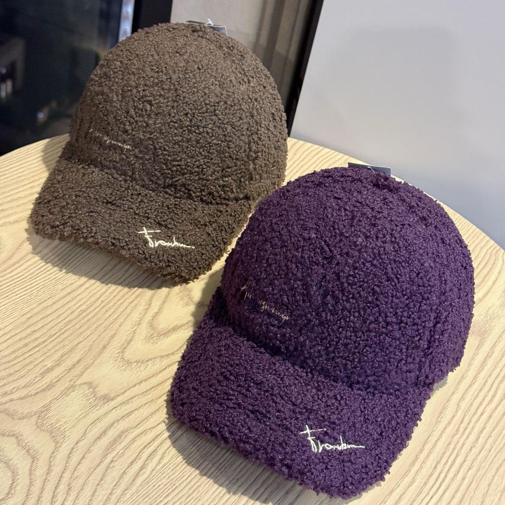 Новая бейсболка из овечьей шерсти с широкими полями для женщин, корейская версия, осенне-зимняя теплая, подчеркивающая лицо, маленькая, плюшевая, модная, универсальная кепка с козырьком