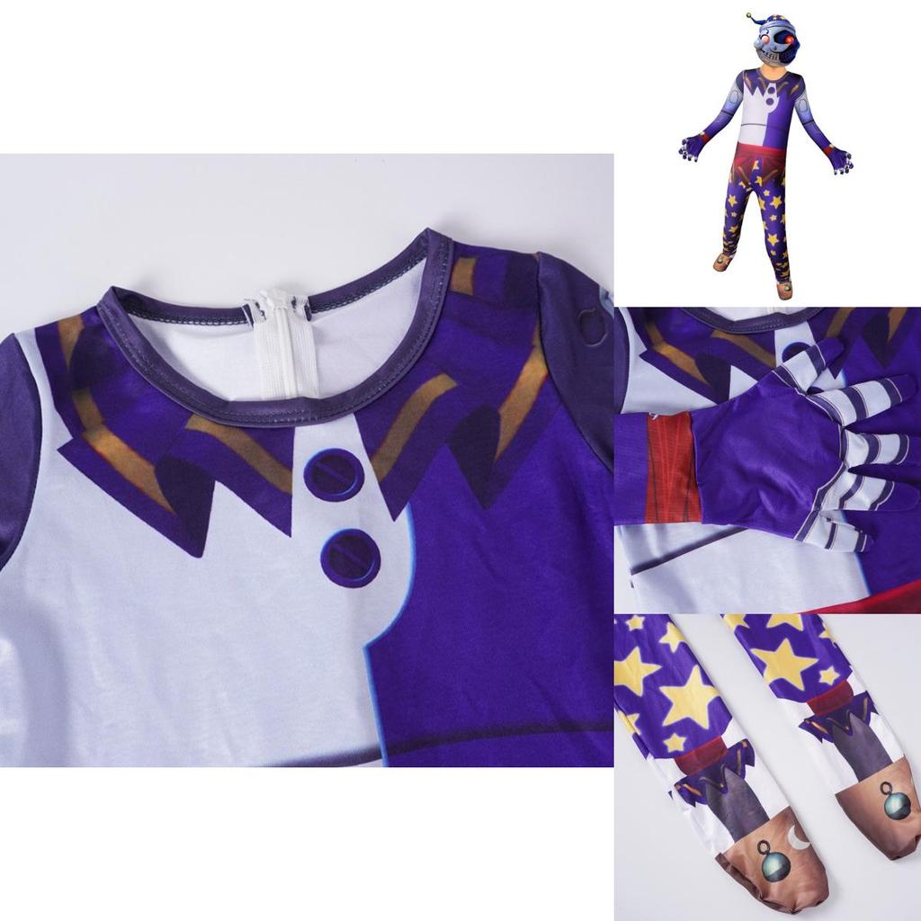 Sundrop Fnaf Костюм клоуна для косплея для мальчиков и девочек, боди, маска, комбинезон для вечеринки, идеально подходит для Хэллоуина, косплея и вечеринок