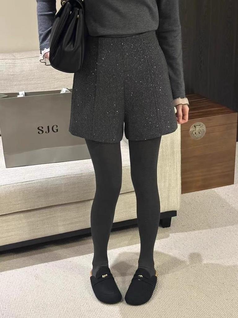 Шерстяные шорты А-силуэта с высокой посадкой 'Звездное небо' - Весенние повседневные шорты с широкими штанинами для женщин плюс-сайз