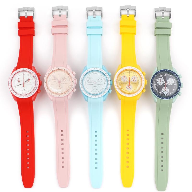 Для ремешка для часов бренда Omega Swatch Co Силиконовый Planet System Изогнутый силикон Для ремешка для часов Rolex Water Ghost 18 мм 19 мм 20 мм 21 мм 22 мм