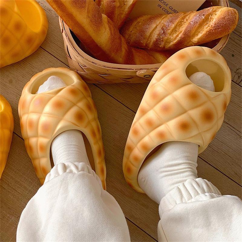 Creative Pineapple Bread Slippers Women's Summer Feet Feeling Soft Thick Sole Anti Slip Home Cool Slippers Ins