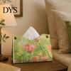 Foldable Napkin Storage Leather Tissue Box Cover with Oil Painting Pattern, Desktop Organizer, Holder Multi Purpose Case, Facial Paper Organizer