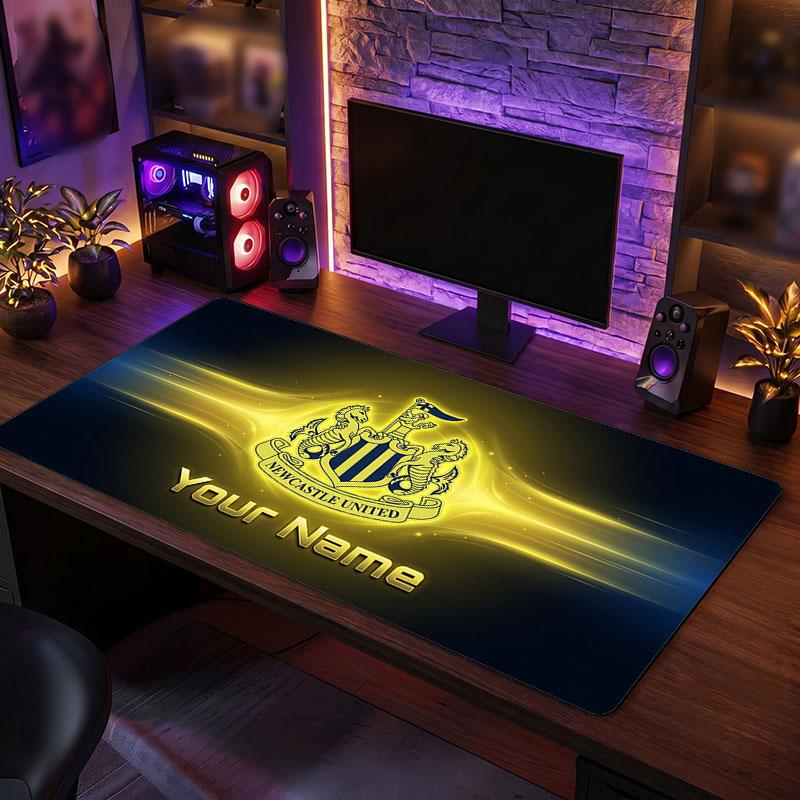 Newcastle United FC Custom Large Mouse Pad, Personalized Name Text Print, Football Logo Non‑Slip Desk Mat Gaming Gift