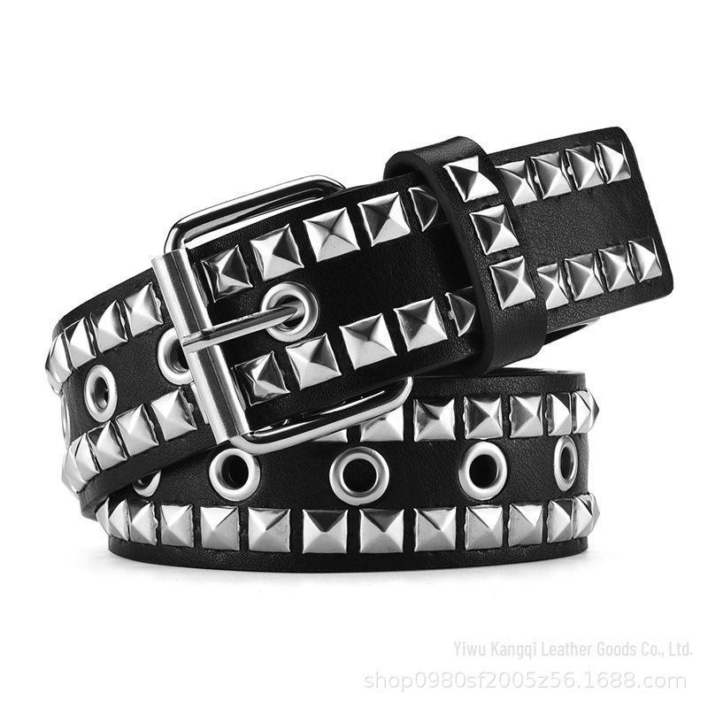 Unisex Punk Rock Pyramid Rivet Belt with Metal Eyelets for Jeans