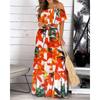 Summer Ruffled Off Shoulder Lace Up Printed Long Dress Women