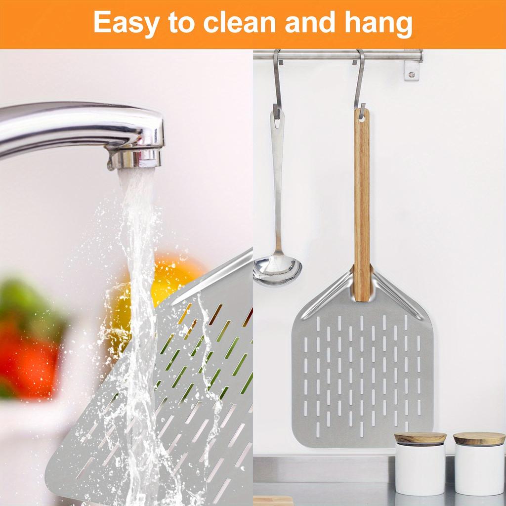 12Inch Pizza Peel Aluminium Alloy Pizza Shovel Non-Stick Perforated Pizza Shovels for Homemade Baking Pizza Bread Kitchen Gadget