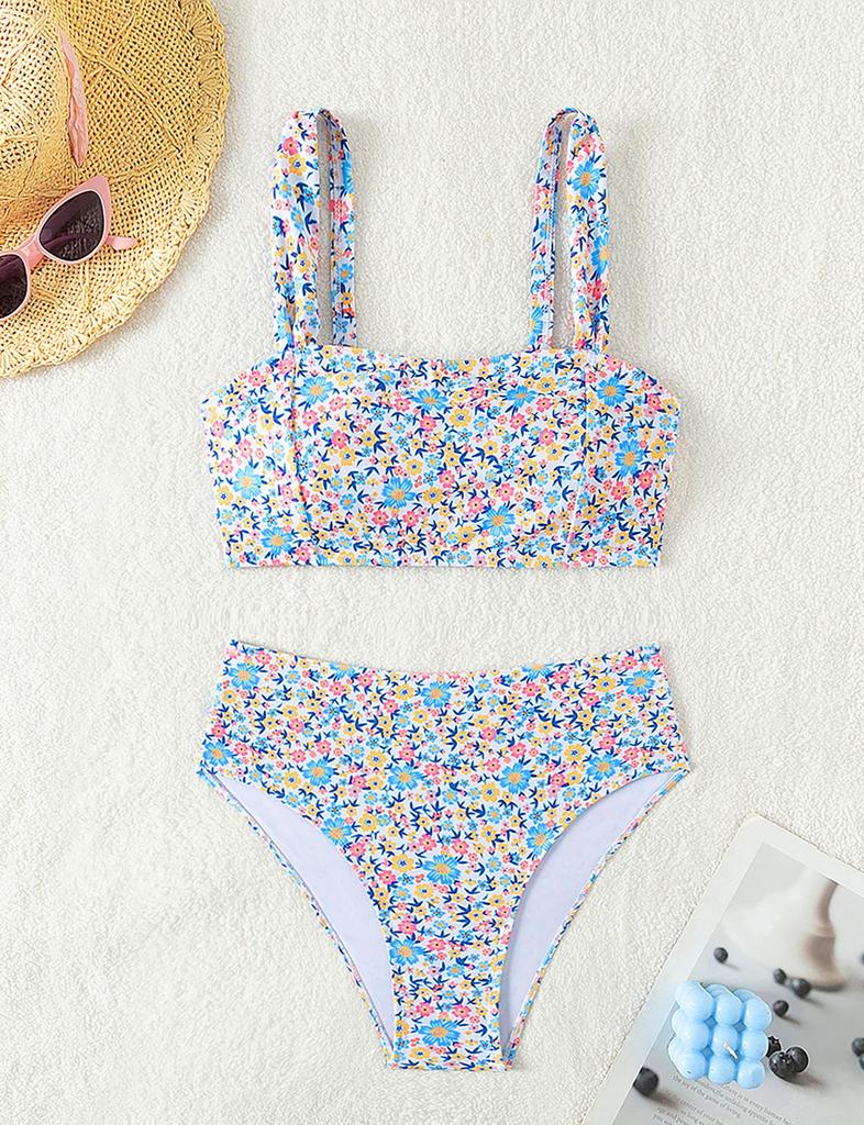 Женский купальник, маленький цветочный сексуальный бикини с открытой спиной и высокой талией, пляжная одежда, купальные костюмы