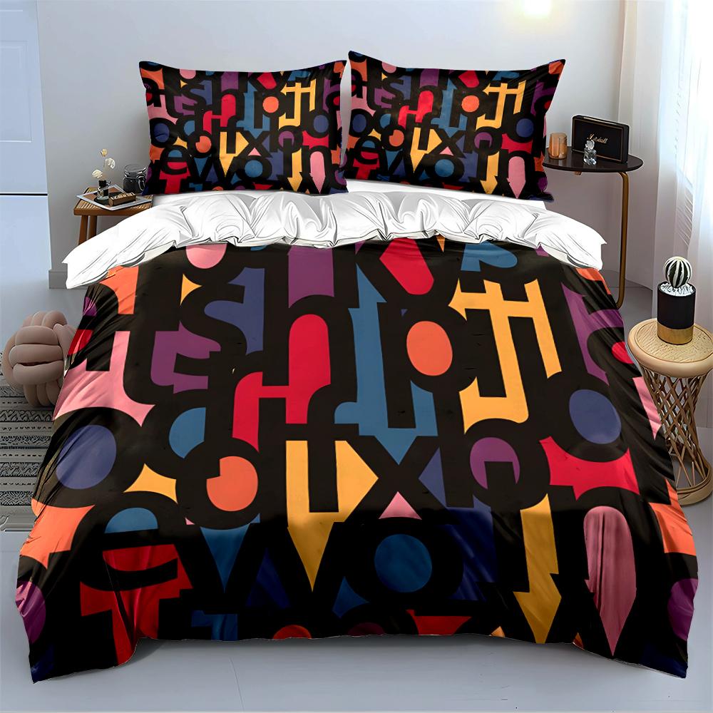 Colorful Alphabet Pattern Bedding Set Bedding set (1 duvet cover, 2 pillowcases, duvet not included)