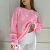 Women Pullover Sweater Round Neck Long Sleeve Elastic Fabric Knitting Tops Solid Color Loose Fit Sweater Tops