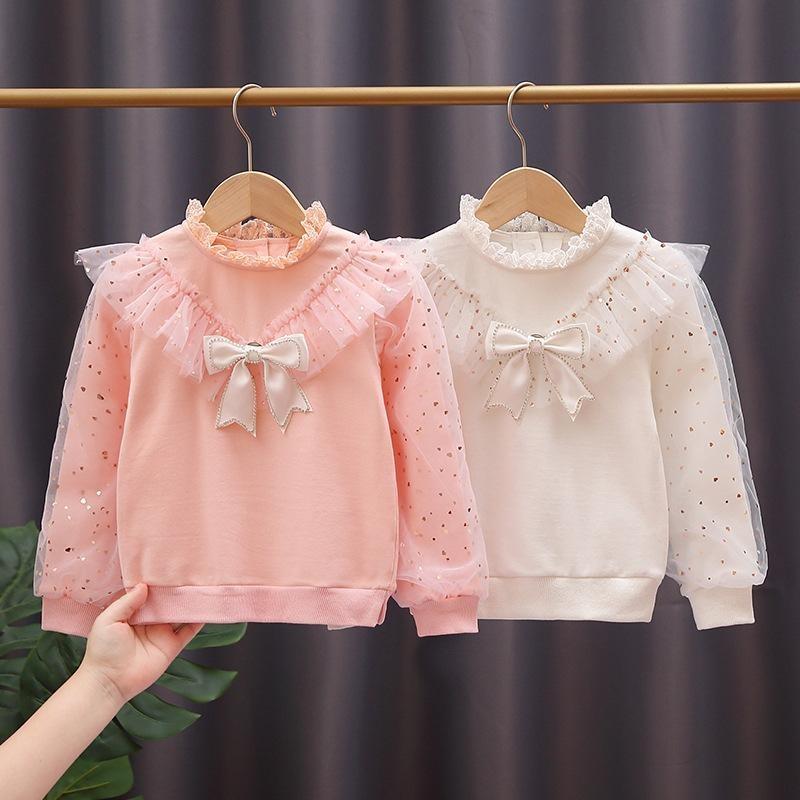 Весенне-осенняя блузка принцессы для маленьких девочек, белая рубашка с длинными рукавами для девочек, хлопковые детские кружевные топы, детские рубашки
