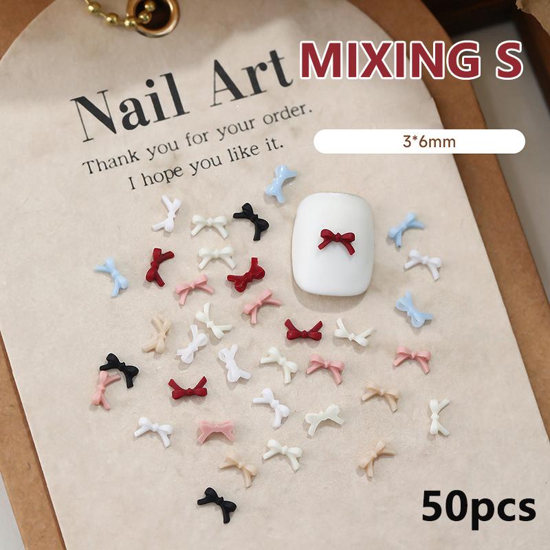 50Pcs Mini Bow Nail Charms Bulk Mix 3D Bowknot Nail Art Decoration Accessories For Diy Manicure Korean Design