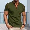 Мужские летние топы с воротником-стойкой и пуговицами, футболка с коротким рукавом, повседневный пуловер