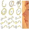 15Pcs L Ring Hoop Double Nose Rings Mixed Body Clips Hoop  for Women Men