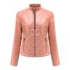 Womens Slim Fit Faux Leather Biker Jacket Short Length Long Sleeve Stand Collar Casual Outerwear In Black Camel Burgundy Coffee