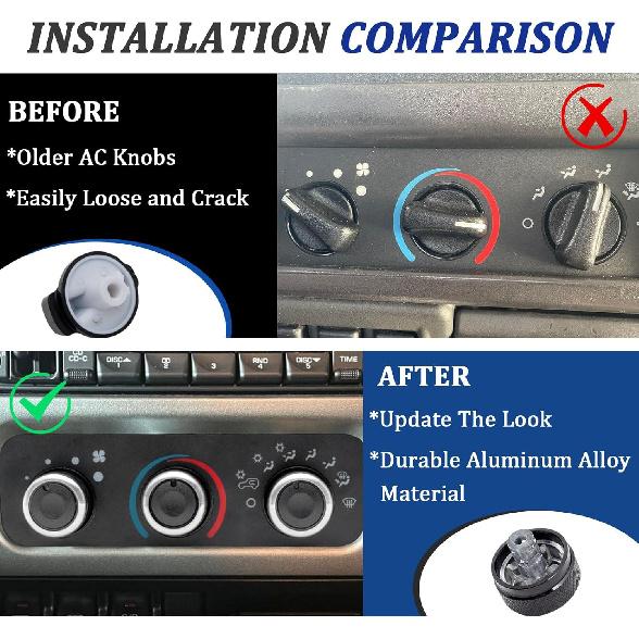 TOPTALL Stylish AC Knobs Compatible with 1999-2006 Jeep Wrangler Accessories, 3PCS A/C Climate Control Switch Button Heater Blower Temperature Fan