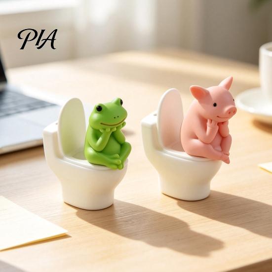 Unique Shelf Display Items 2Pcs Resin Meditation Pig And Frog Figurines, Funny Toilet Animal Ornament for Desktop Cute Desk Decompression Ornaments