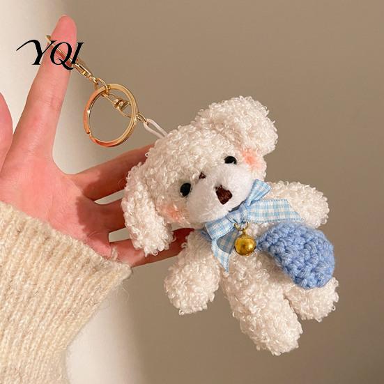 Soft Texture Bear Charm Plush Keychain, Cute Puppy Bag with Keychain Crocheted Accessories, Stuffed Animal Pendant for Women Girls Backpack