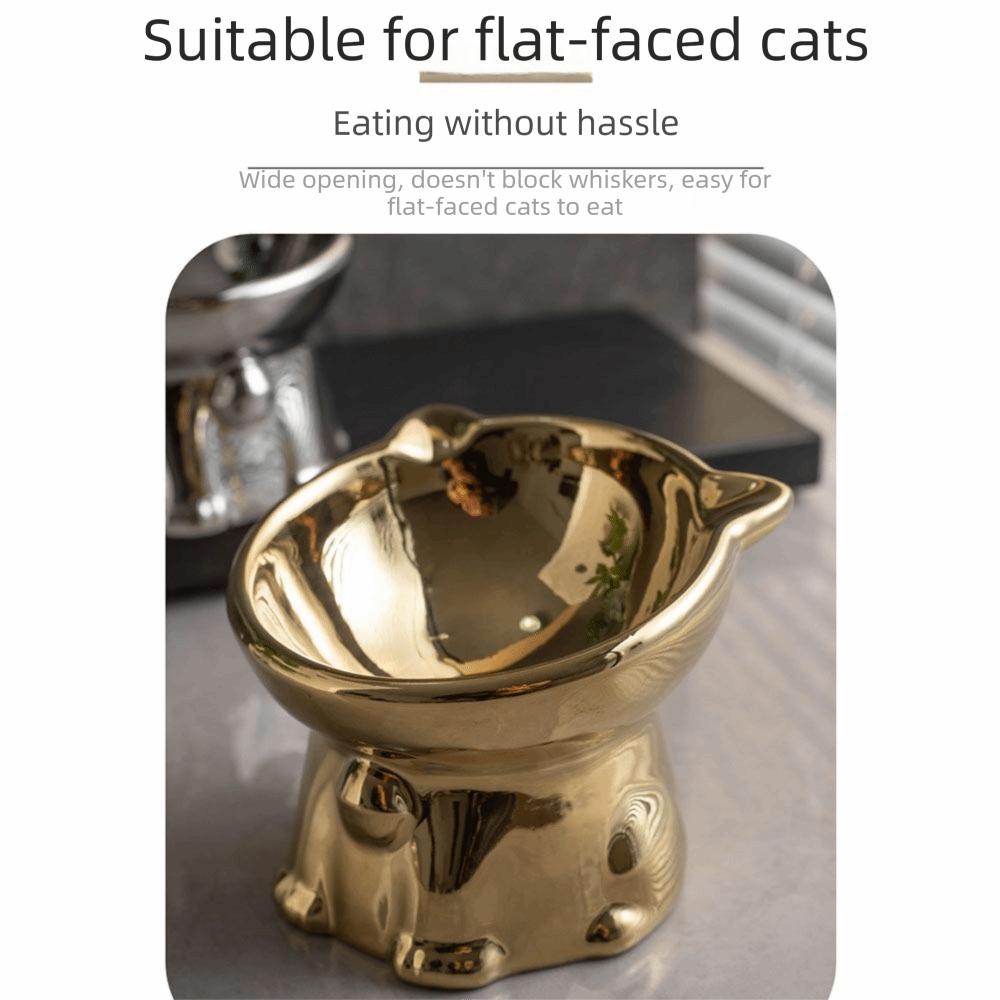 Anti-Spill Ceramic Cat Bowl Cat Shaped Cat Water Bowl Elevated Pet Food Feeder  Cat Drinking