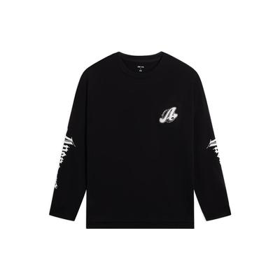 Свитшот унисекс с принтом логотипа Li Ning из хлопка с круглым вырезом и длинными рукавами, черный AHSSE29-2