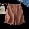 Женские шорты с высокой талией, застежкой-молнией, повседневные короткие брюки с карманами, однотонные, свободного кроя, длиной до колена