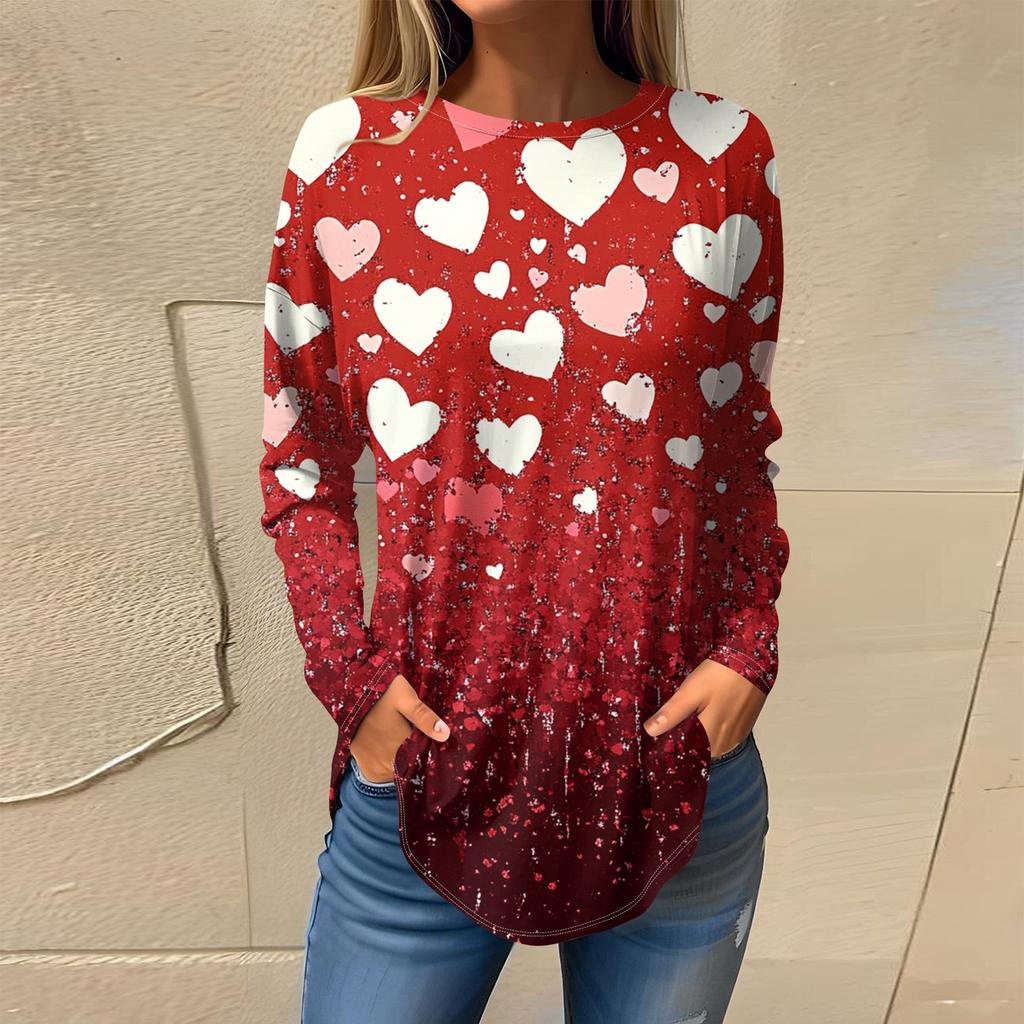 Футболки женские осенние повседневные рубашки с длинным рукавом толстовка винтажный графический принт топ пуловер ко Дню святого Валентина