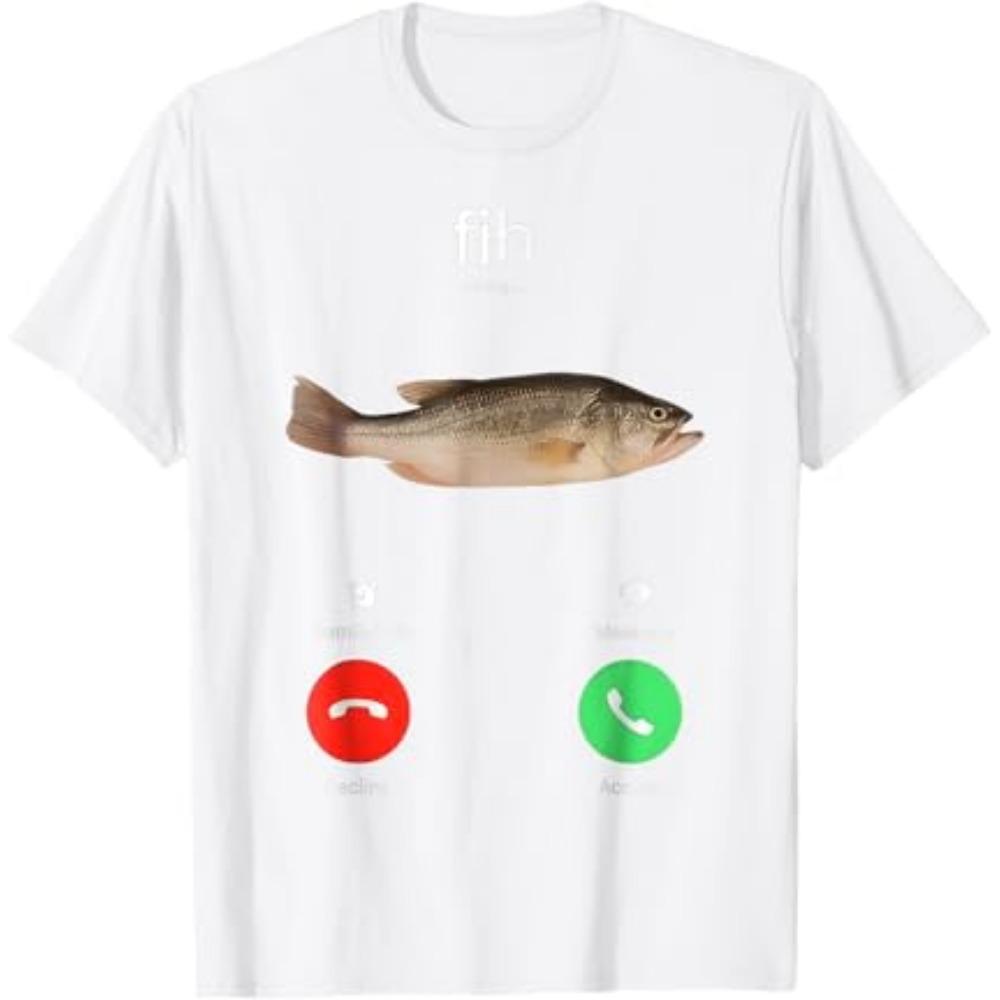 Fih Calling Remind Me Message Decline Accept Phone Call Fish Short Sleeved Round Neck Y2k New In Top & Tees Mens T-Shirt 35889