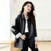 Кофейная кожаная куртка на лацканах женская весенняя новая модная куртка