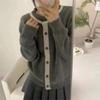 Women's Autumn and Winter Round Neck Sweet Colour Clashing Knitted Cardigan Jumper