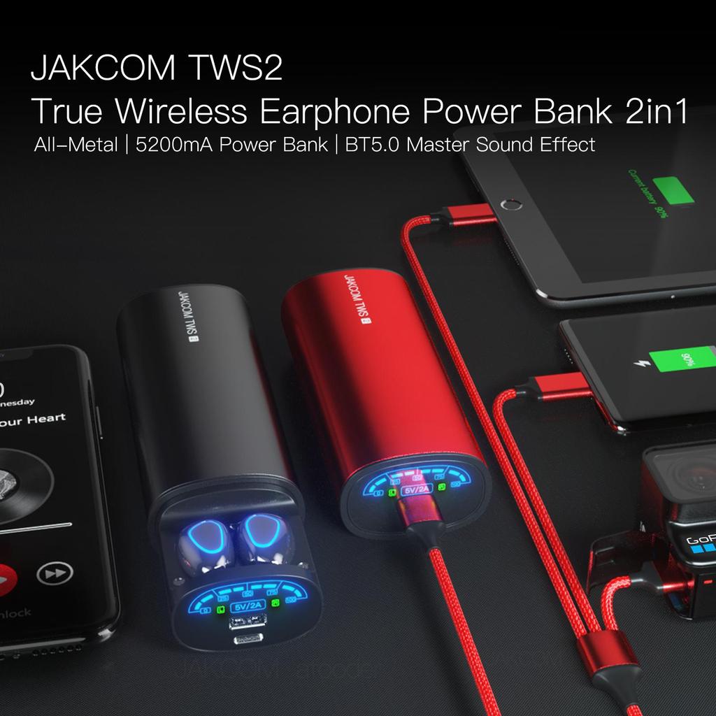 TWS2 2в1 TWS Беспроводные наушники Bluetooth 5.0 Наушники 5200 мАч Power Bank Беспроводные наушники Стерео Спортивные беспроводные наушники