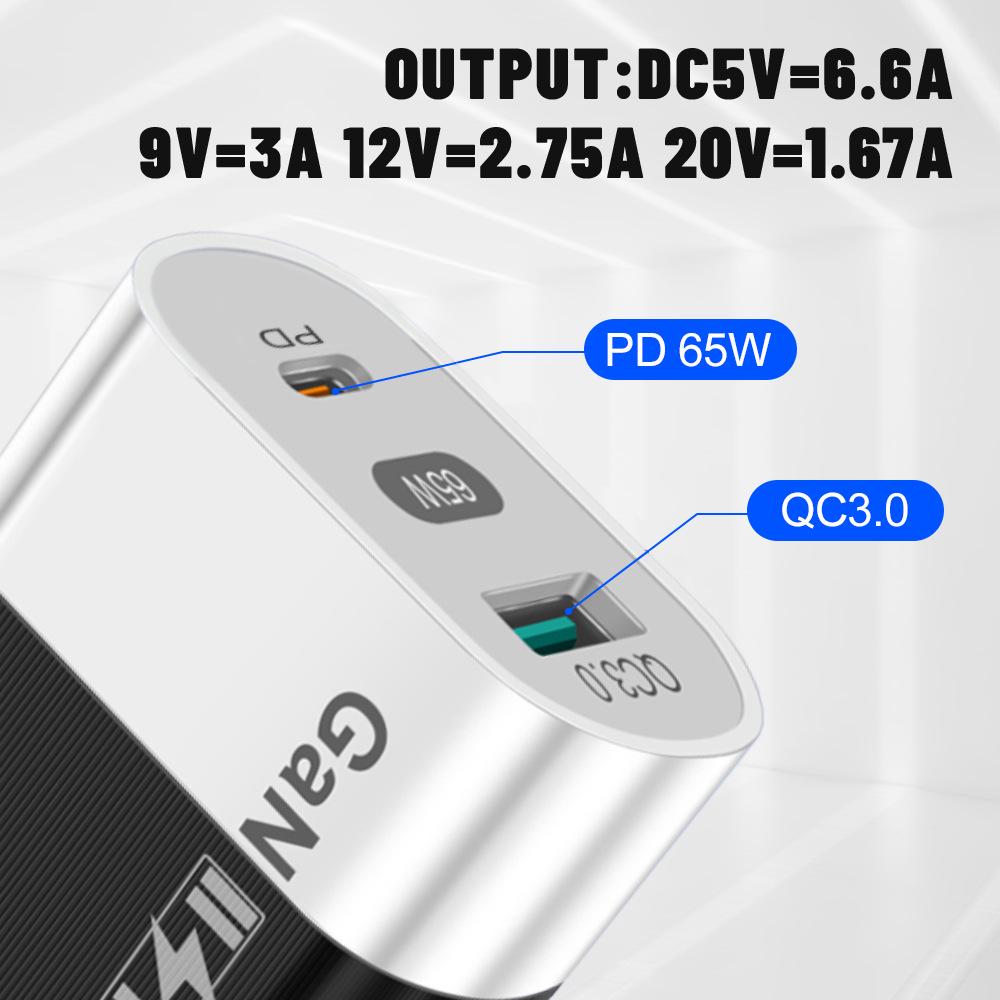 33-ваттное USB-зарядное устройство GaN: Быстрая зарядка QC 3.0 и PD, 9В/12В, стандарт США/ЕС