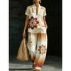 TEMU Hot Sale Women's V-Neck Pullover Short Sleeve Pants Set India Two-piece Set 1D Digital Printing
