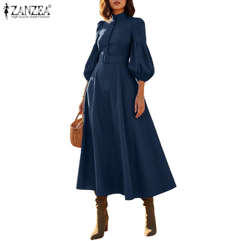 ZANZEA Женское модное платье А-силуэта с элегантным повседневным дизайном, воротником-стойкой и рукавами 3/4