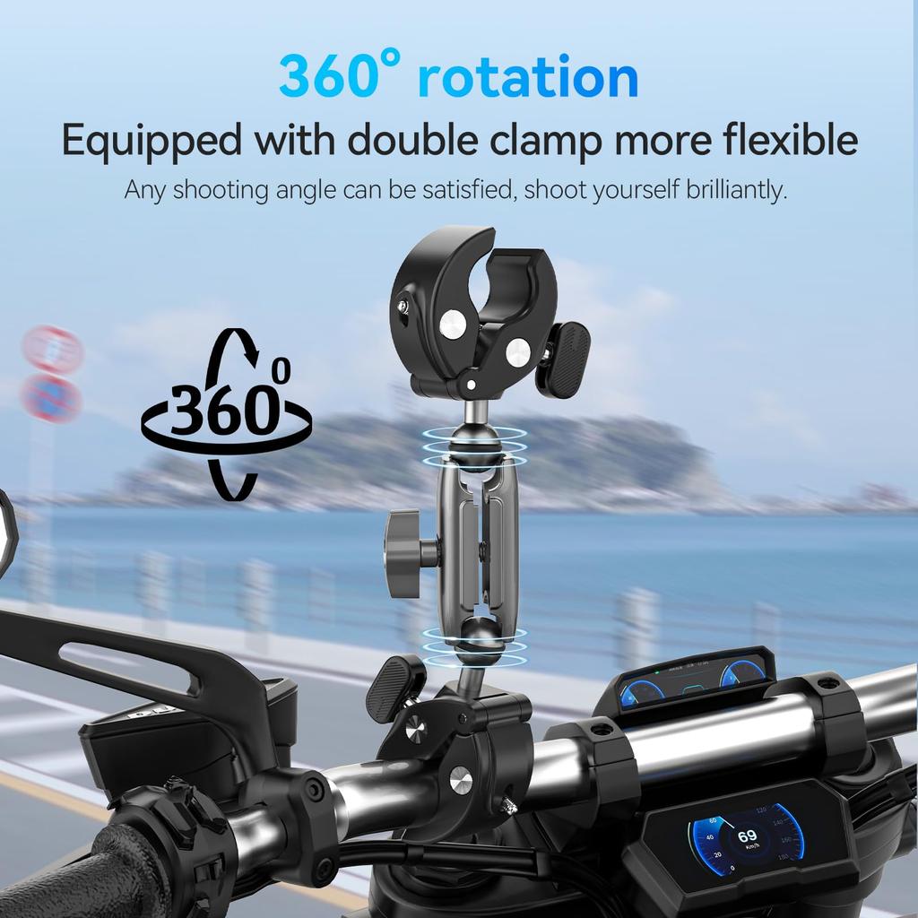 TELESIN совместим с GoPro Двойной зажим Крепление Двойное ножничное крепление Алюминиевый сплав Вращение Magic Arm Crab Scissor Clamp Трубный зажим Super Clamp