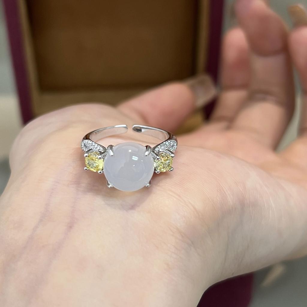 Новые кольца в китайском стиле с натуральным халцедоном и желтым бриллиантом для женщин, простые круглые белые кольца, свадебные украшения