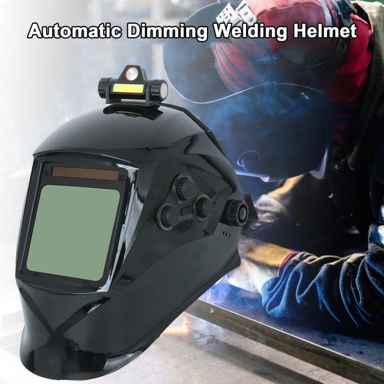 Сварочный шлем на солнечных батареях с большим экраном, подсветкой, 4 датчиками дуги, автоматическим затемняющимся капюшоном для сварки MIG/TIG, защита от ультрафиолетового и инфракрасного излучения, DIN 16