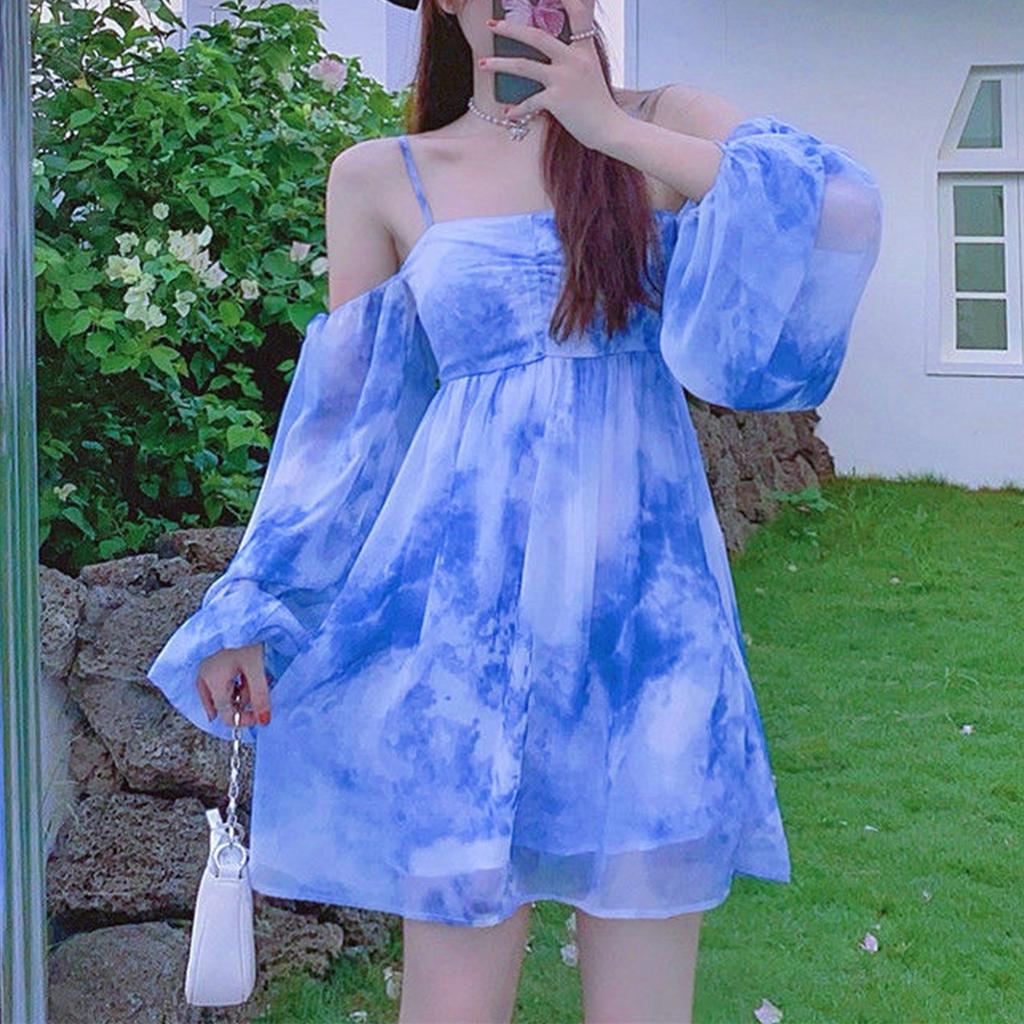 Женская модная и повседневная трендовая короткая юбка в стиле ретро с длинными рукавами и пузырьковыми рукавами