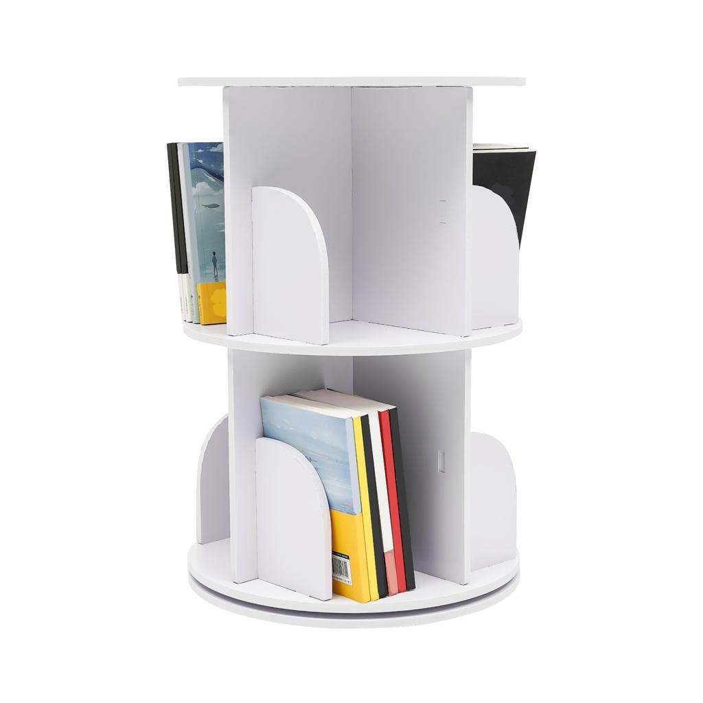 Вращающаяся на 360° книжная полка, 2-ярусная книжная полка, отдельно стоящие книжные шкафы, полка для хранения и демонстрации, оптимизированное использование пространства, белая